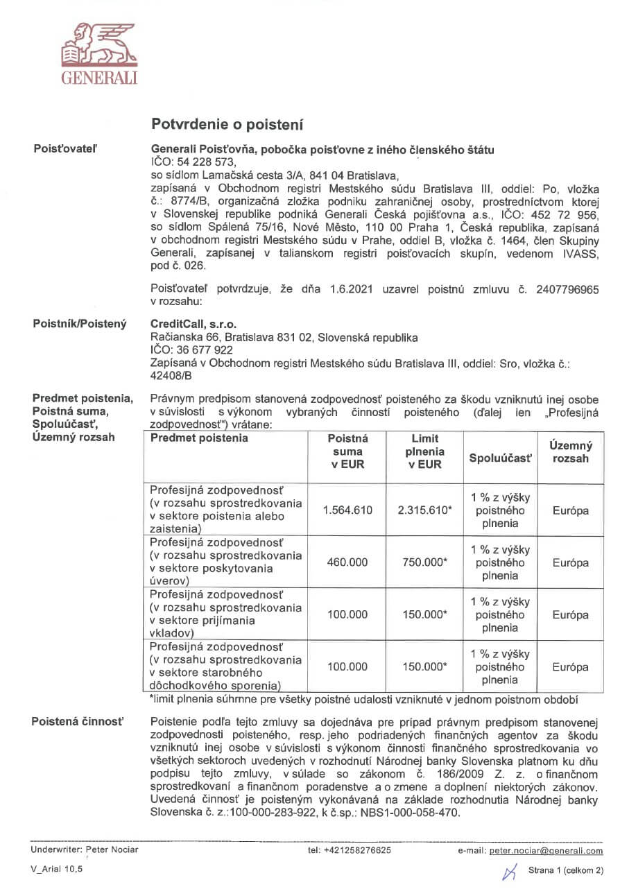GENERALI: Liability insurance