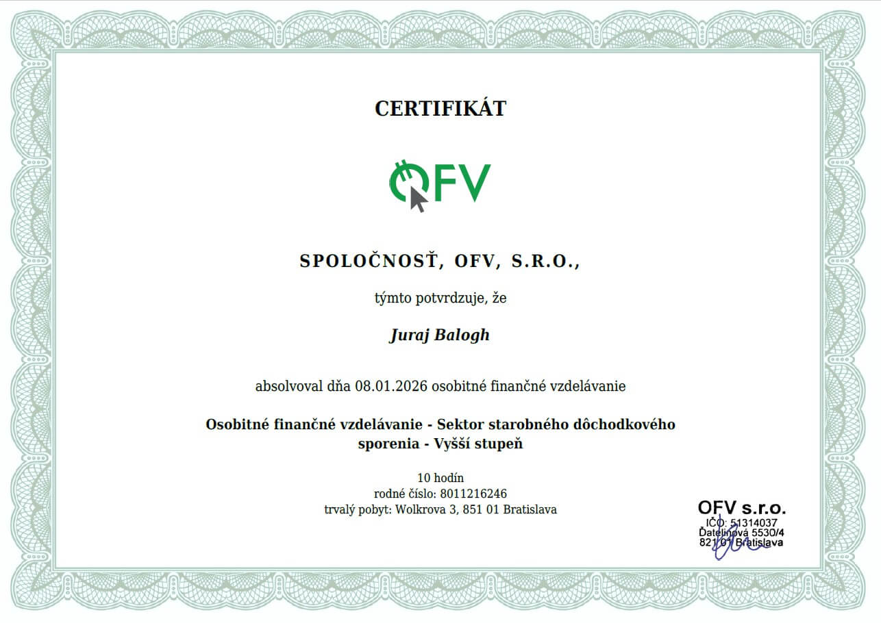 Professional financial training - Old-age pension savings sector, higher level (2026)